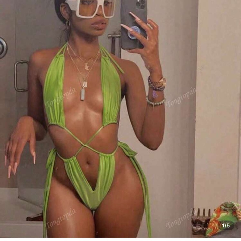 SHEIN Lime Green Cut-Out Bikini